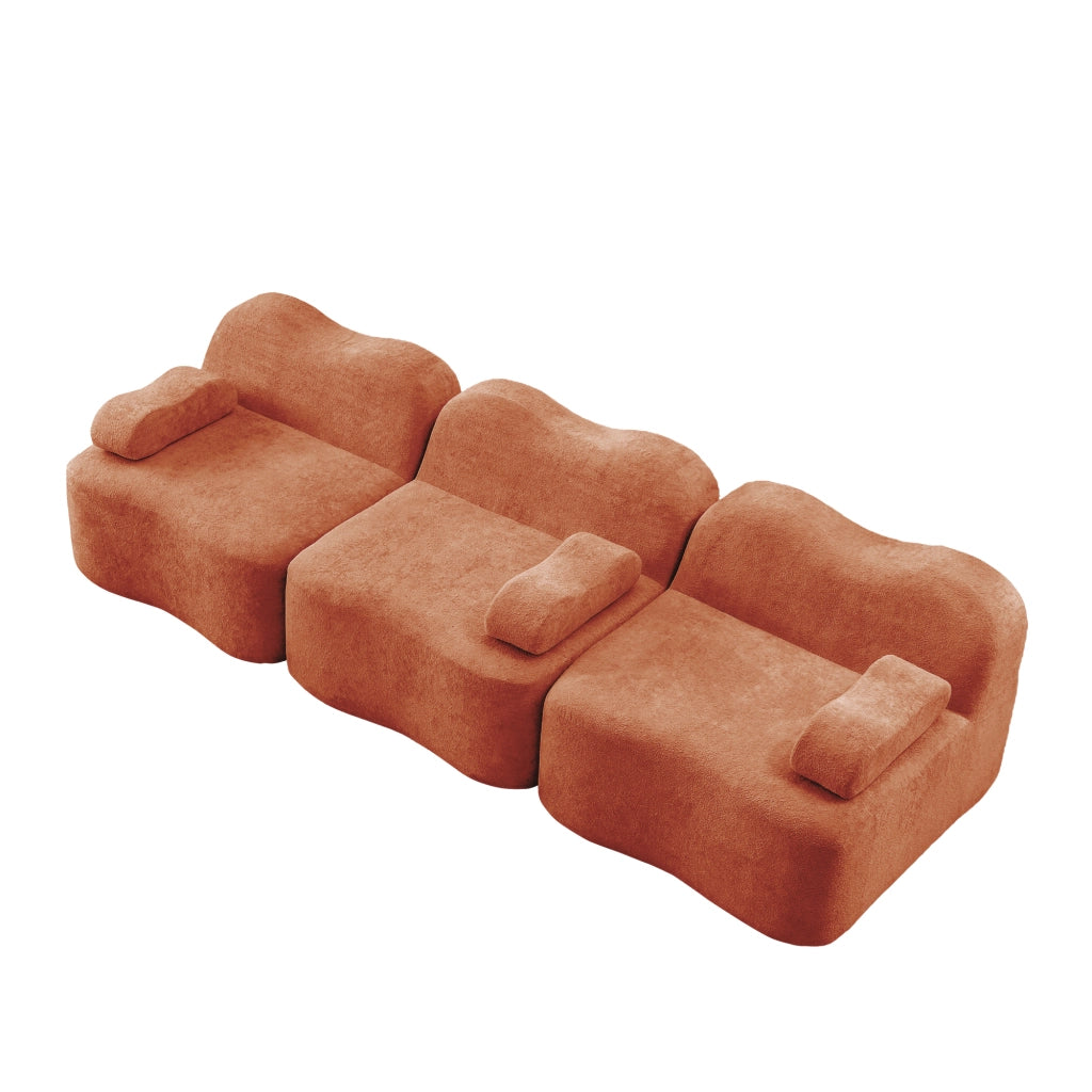 Divano Modulare 3 Posti con Braccioli ¨C MINIMAL ¨C Tessuto Arancione, Seduta Profonda