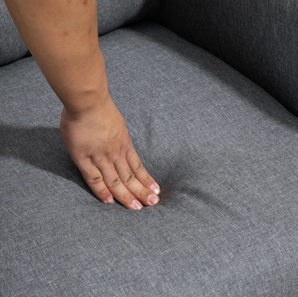 Poltrona relax con funzione reclinabile, rivestimento effetto lino grigio, con molle insacchettate, portata fino a 150 kg