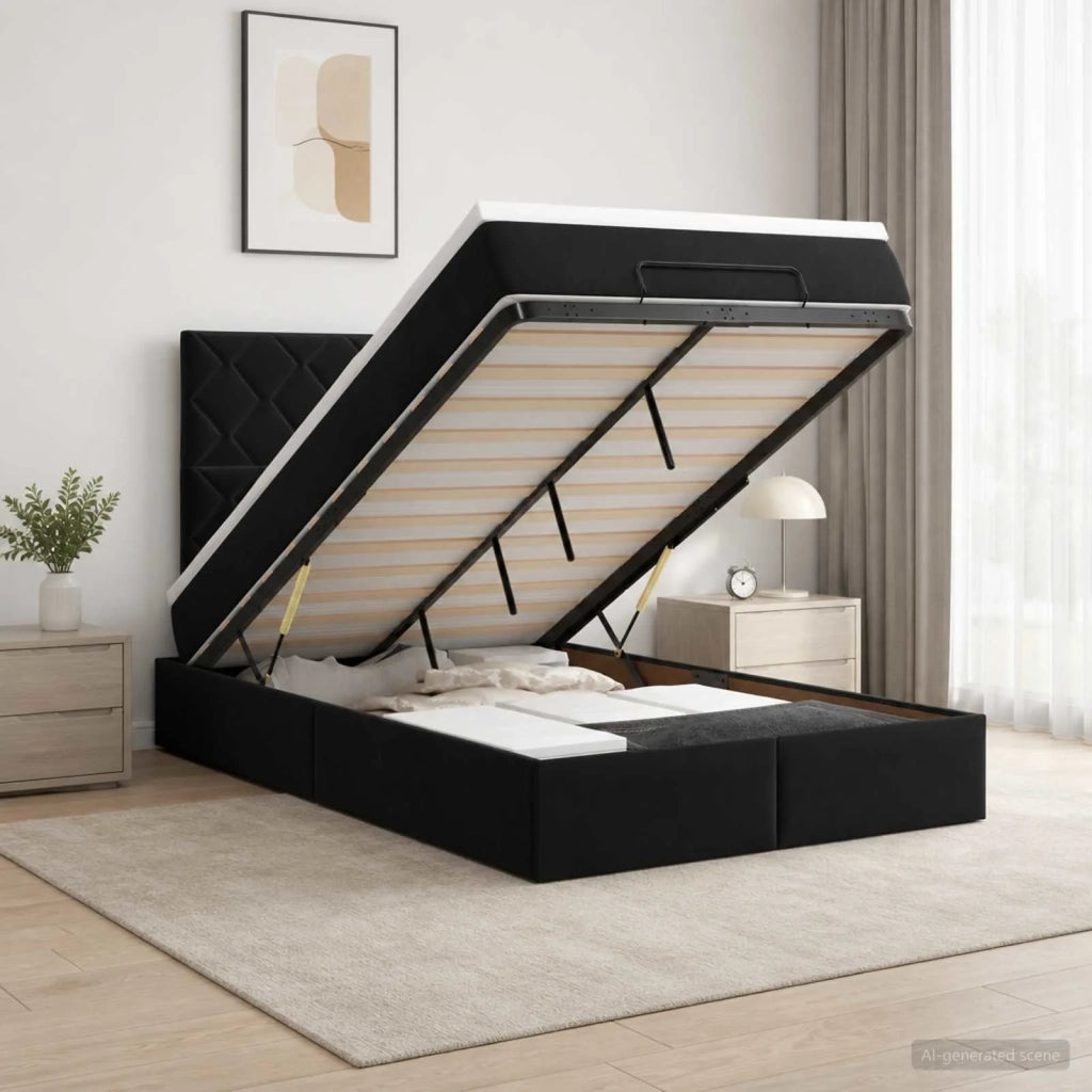 Letto Ottomano con Materasso e LED Nero 120 x 200 cm Velluto 3458369