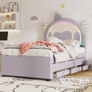 Letto per bambini 90x200 cm con letto estraibile e cassetti; PU e MDF; viola