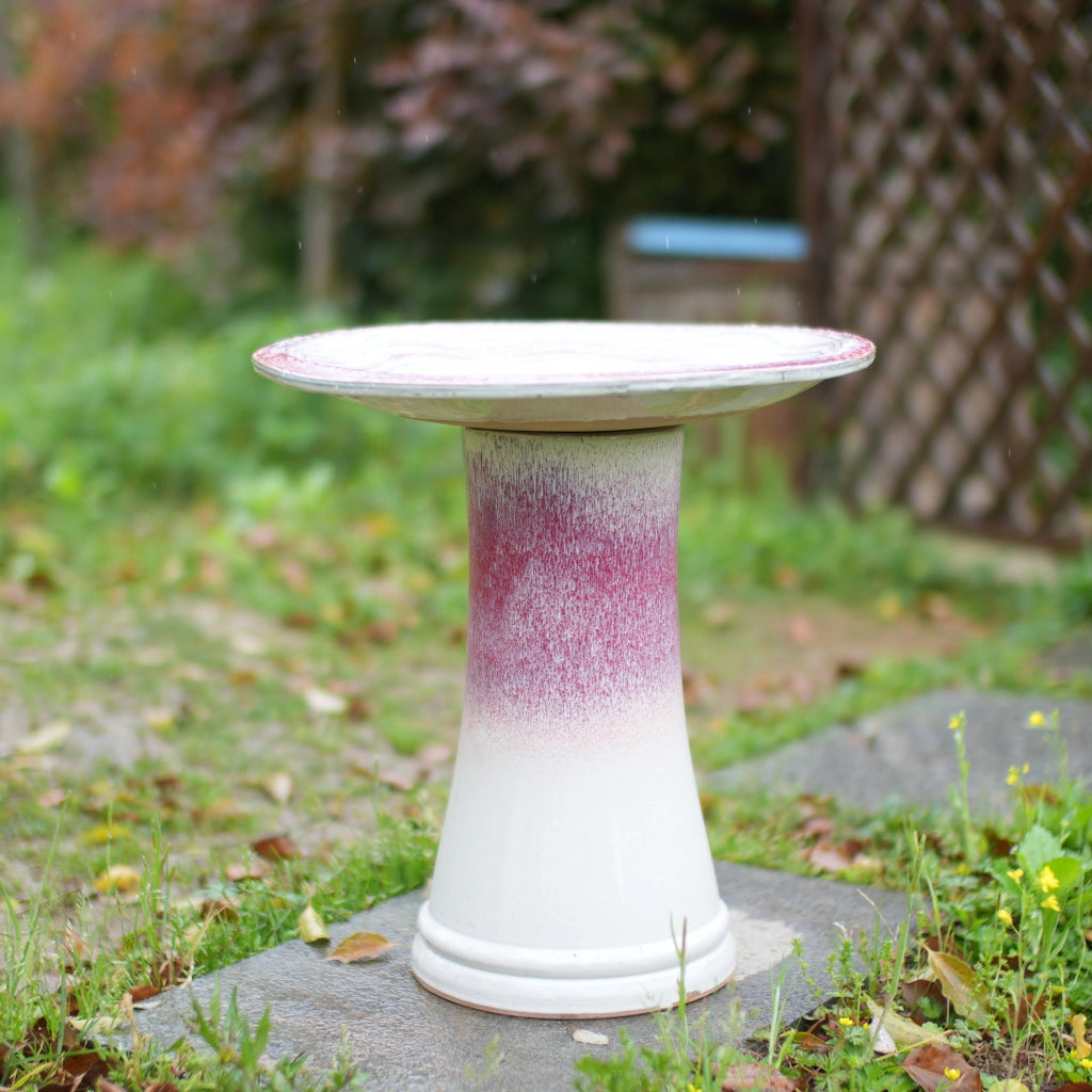 BAGNETTO PER UCCELLI artigianale Ø 43 cm H 45 cm ceramica bianco e rosa