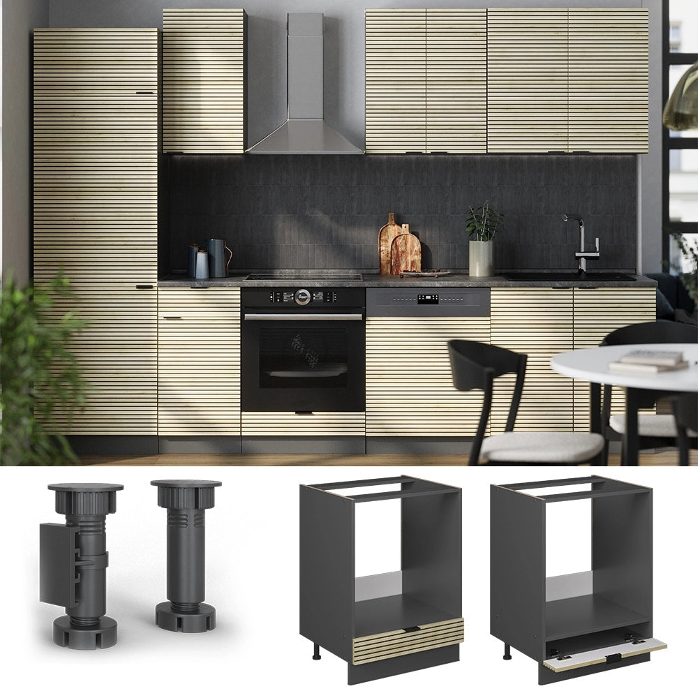 Mobile per forno da incasso Fame-Line Pannello in quercia/Antracite 60 cm senza piano di lavoro Vicco