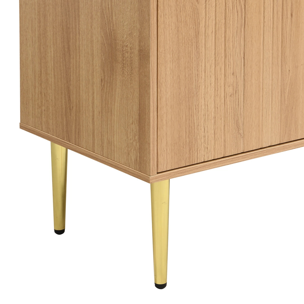 Madia a 4 ante con ripiani regolabili in MDF naturale e gambe in ferro dorato per soggiorno 140 × 38 × 75 cm