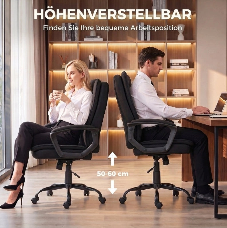 Sedia da ufficio ergonomica nera con doppio strato imbottito, altezza regolabile e braccioli