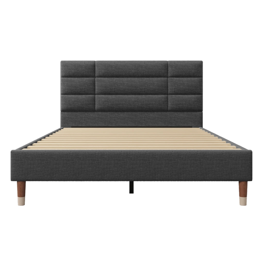 Letto imbottito 140x200 cm con rete e materasso H3 a 7 zone in lino grigio
