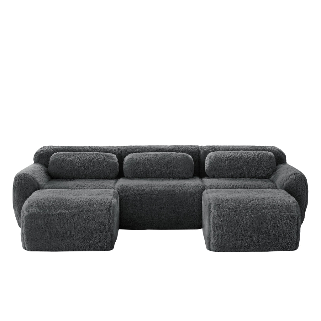 Divano Modulare a U con Cuscini, Tessuto Morbido ¨C MINIMAL ¨C Grigio