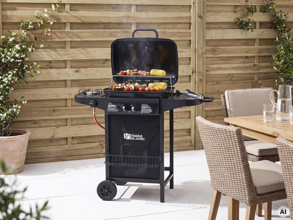 Barbecue gas "Party 3" - 3 piastre di cui 1 laterale - 9.38 kW -Nero