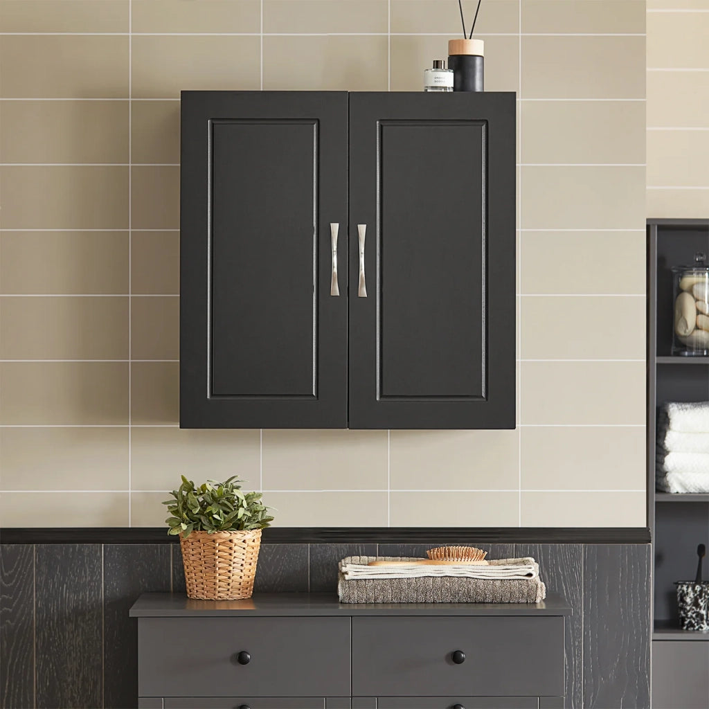Armadietto pensile da bagno Mobile da parete per il cucina 2 ante 60x30x30cm Nero FRG231-SCH