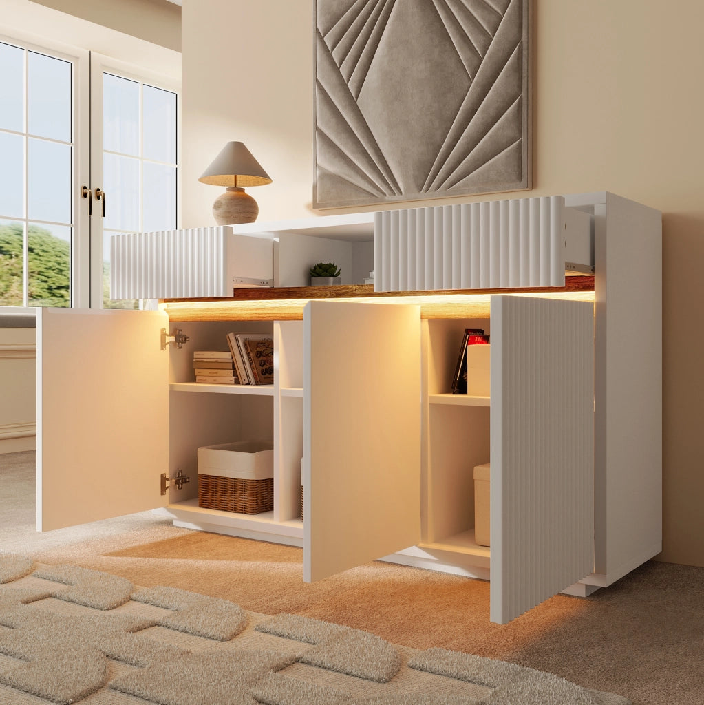 Madia 140x40x85 cm bianca con LED e 2 cassetti HAVRYA
