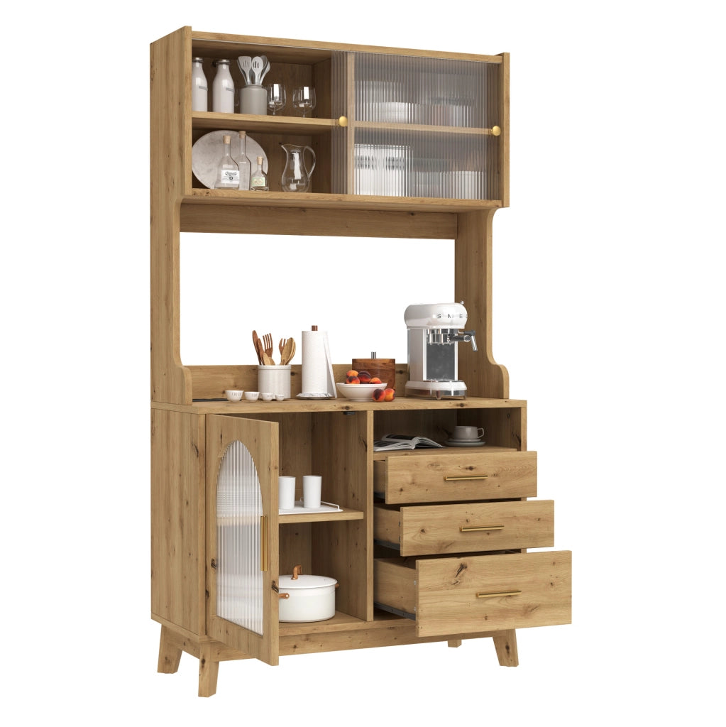Credenza alta con frontale in acrilico e prese integrate