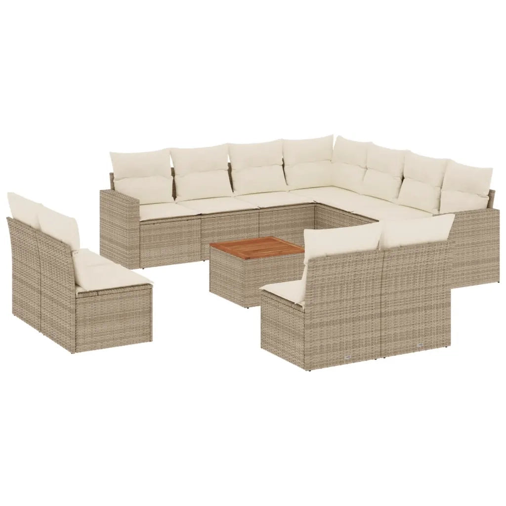 Set Divani da Giardino 12 pz con Cuscini Beige in Polyrattan