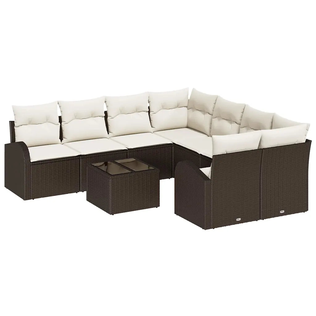 Set di divani con cuscino 9 pcs Marrone e Crema polyrattan