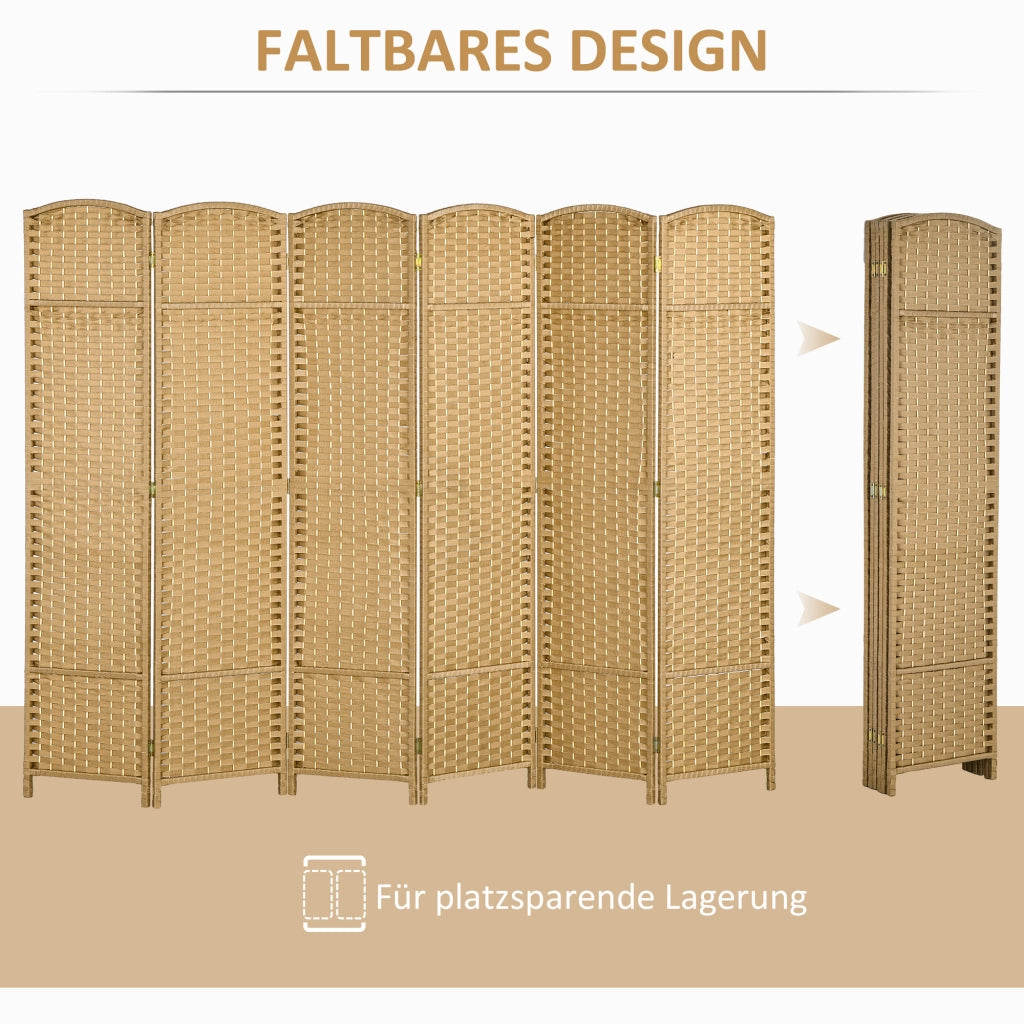Paravento pieghevole in legno di pino e polipropilene color naturale per soggiorno camera e home office 240 × 1.6 × 170 cm