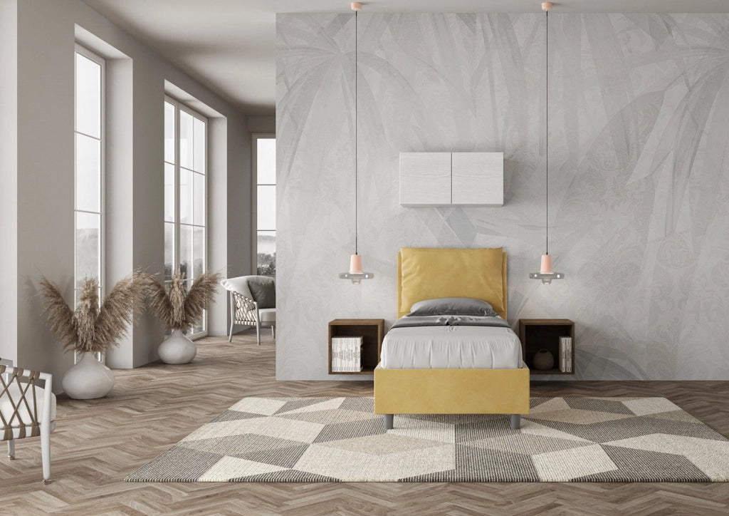 Letto Singolo 80x200 cm con Rete e Contenitore Antea Ocra