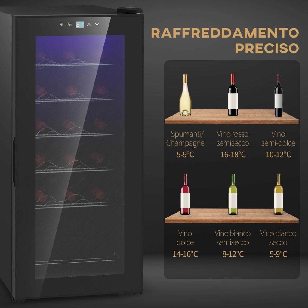 Cantinetta Frigorifero 18 Bottiglie di Vino Display e Luce LED e Controllo Temperatura