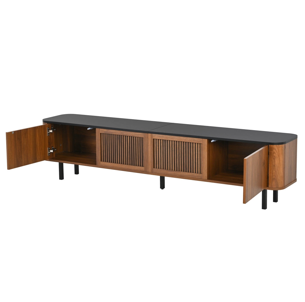 Mobile TV moderno 190x35x45 cm in MDF e pannello truciolare; effetto noce e nero