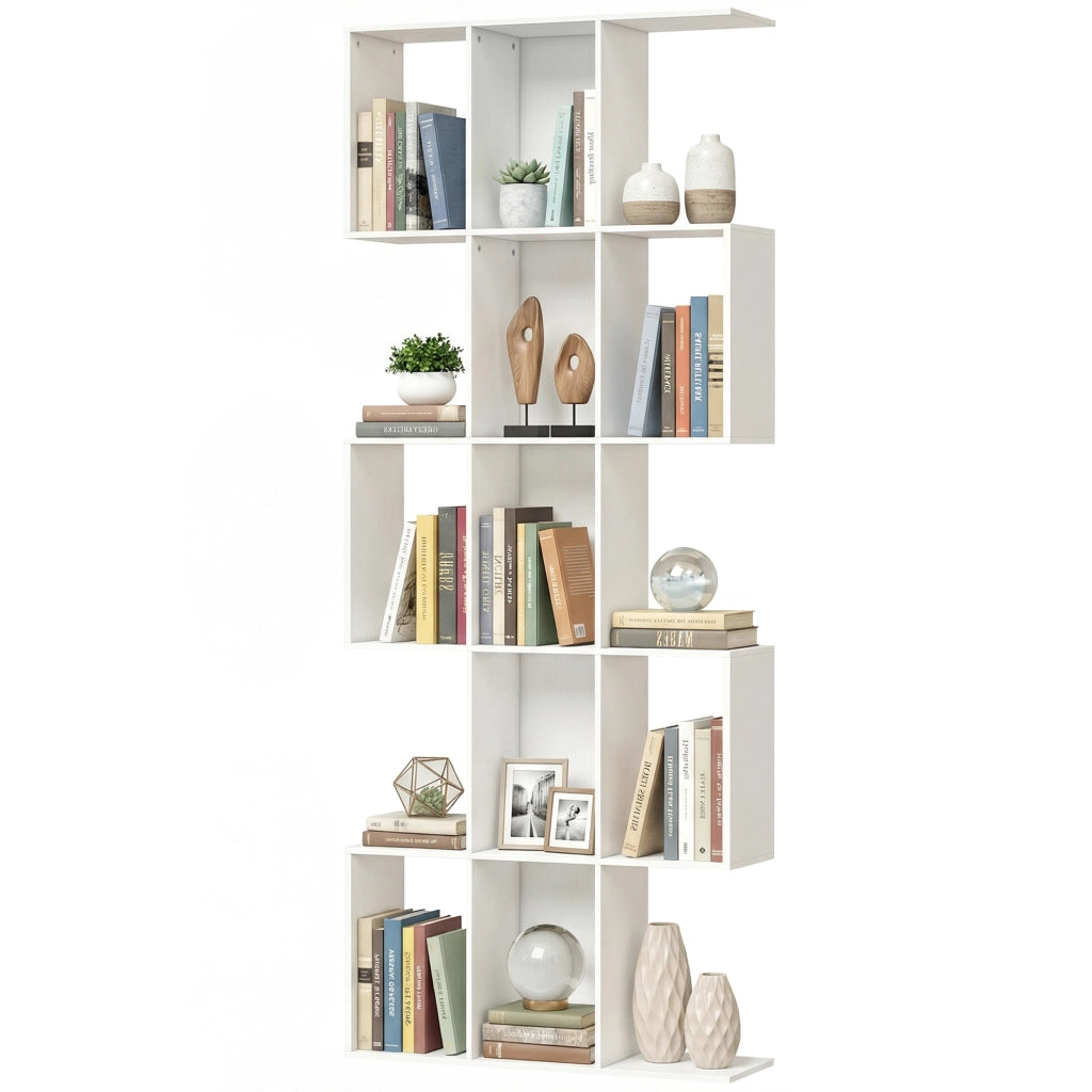 Libreria 5 Livelli a Forma di S ¨C Minimal ¨C 80x24x200 cm Bianco