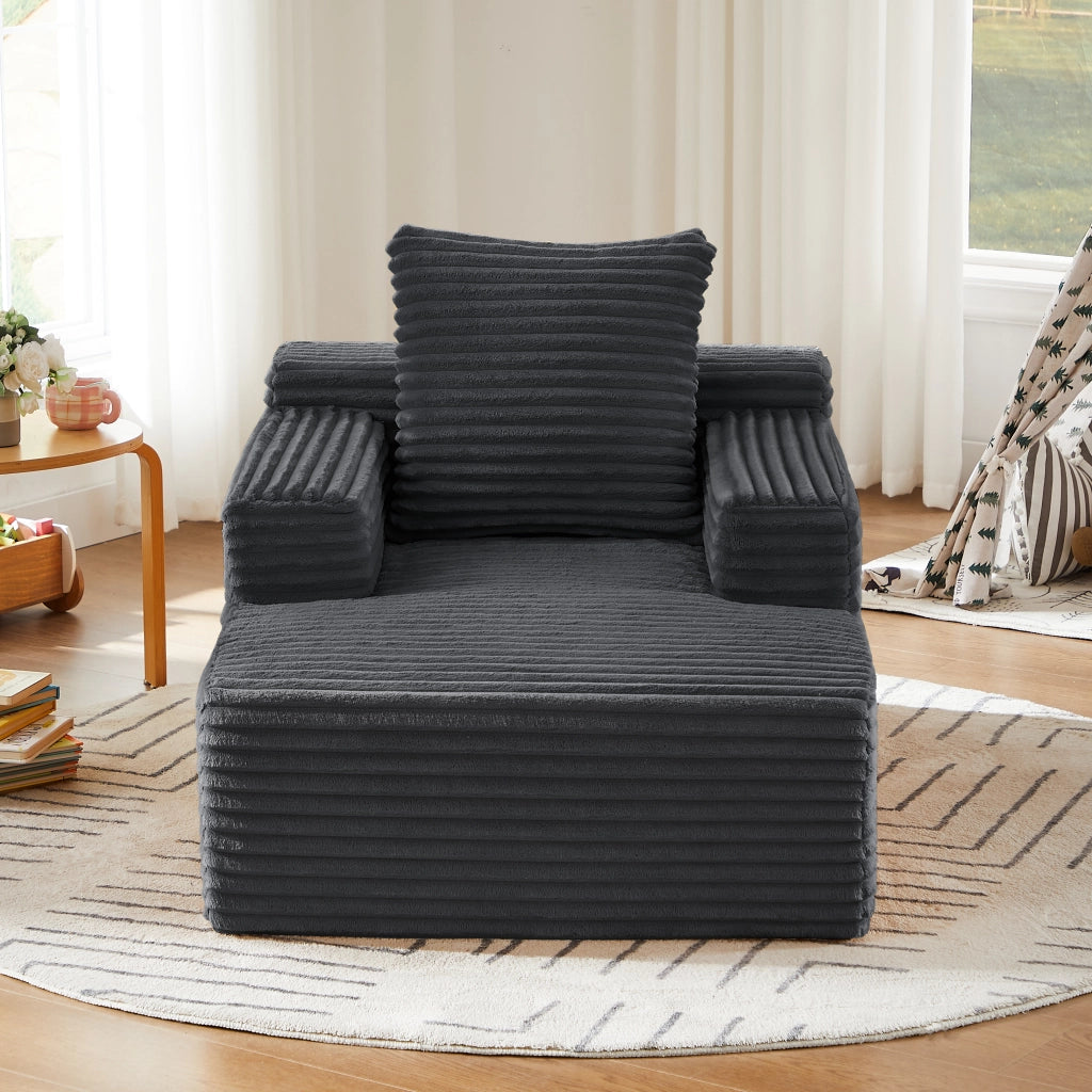 Chaise longue relax - con funzione poltrona e divano letto - in velluto a coste - grigio scuro