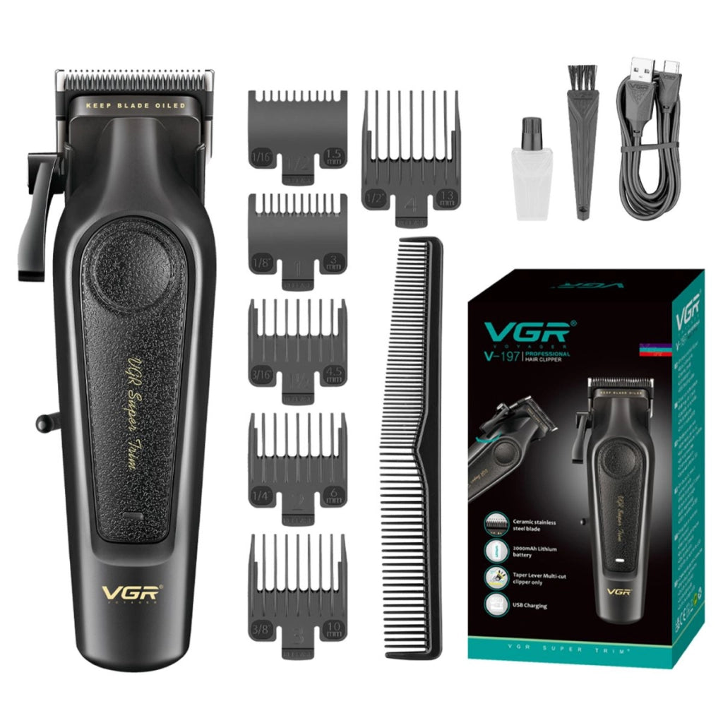 Tagliacapelli Cordless Professionale VGR V-197 – Lama DLC in Ceramica, 7000 Giri/Min, Batteria 2000mAh, 200 Minuti Autonomia