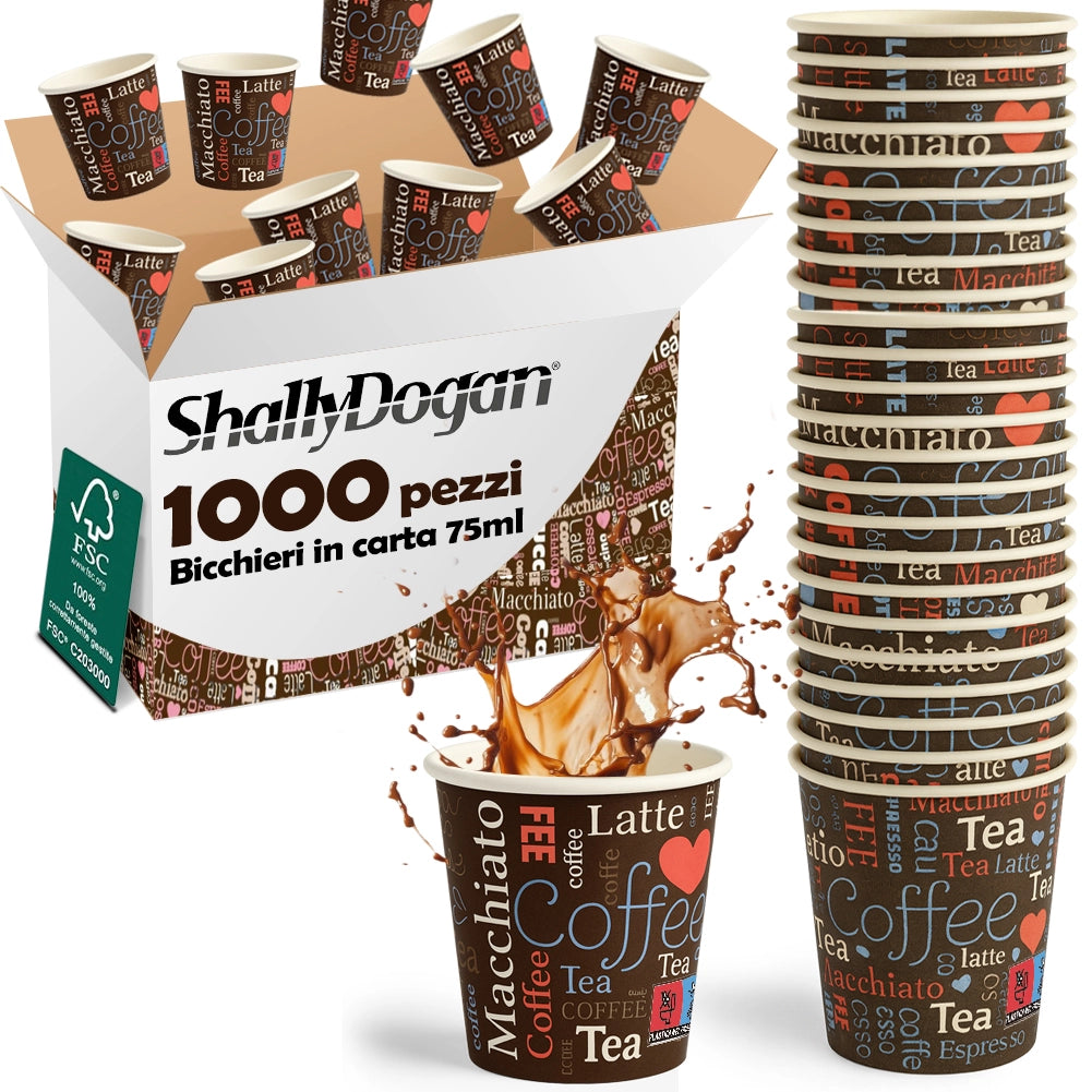1000 Bicchierini da Caffè Monouso Decoro Espresso Bicchieri 75ml Usa e Getta