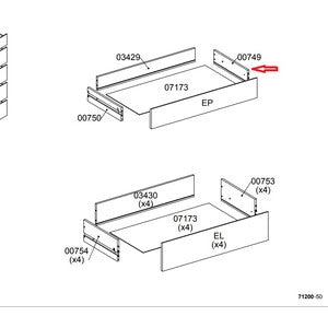 R LATERALE CASSETTO 00749 X KIT CASSETTIERA 5C NOVA 77X40X107 BIANCA- 1,0 pz