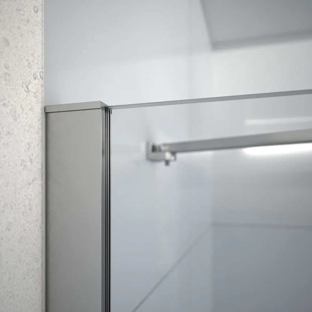 Box doccia 120x80 cm con apertura a battente lato destro con cerniere e parete fissa, profili cromati e vetro 8mm trasparente h195 | Fiji 