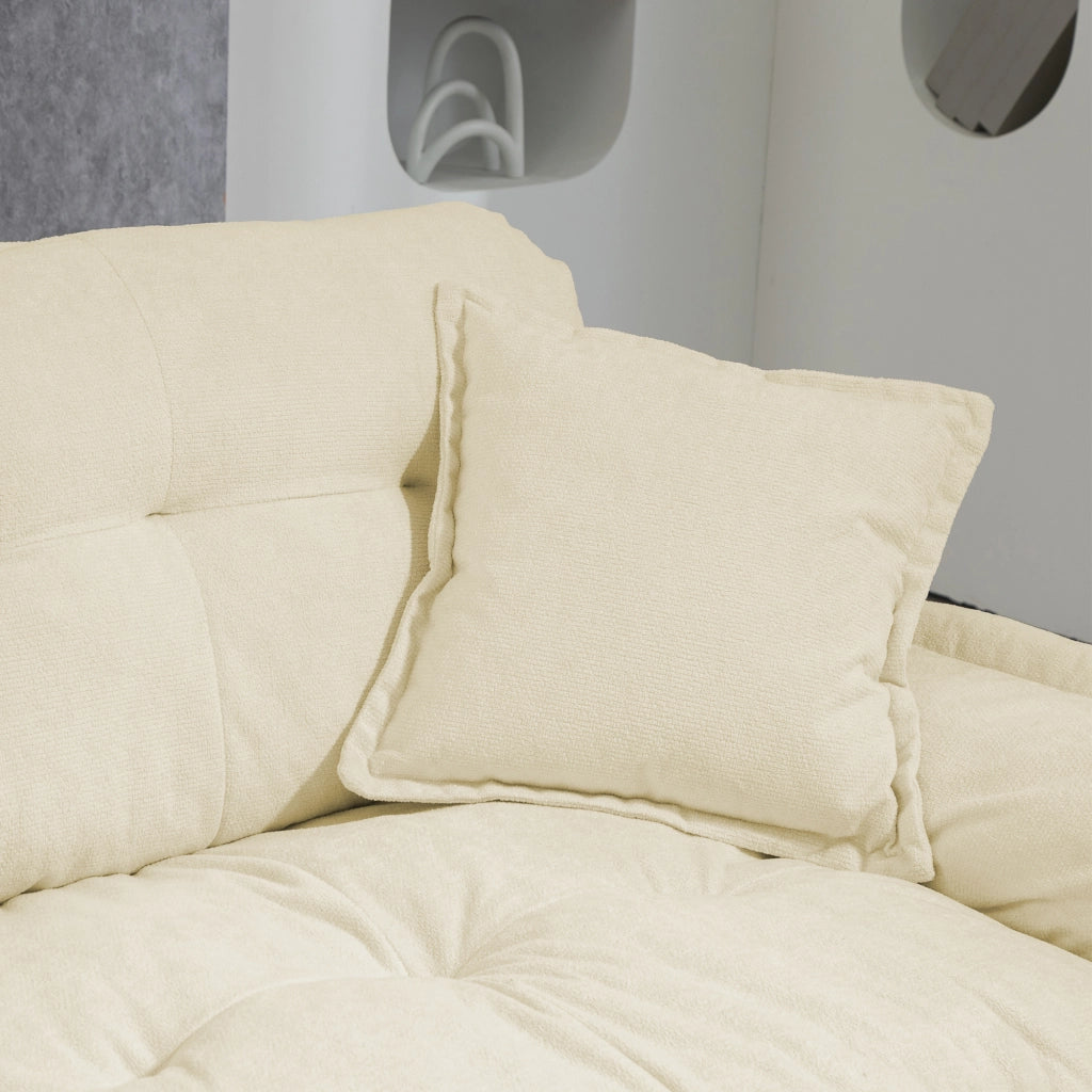 Set di divani 1 e 2 posti con sedute profonde in ciniglia beige