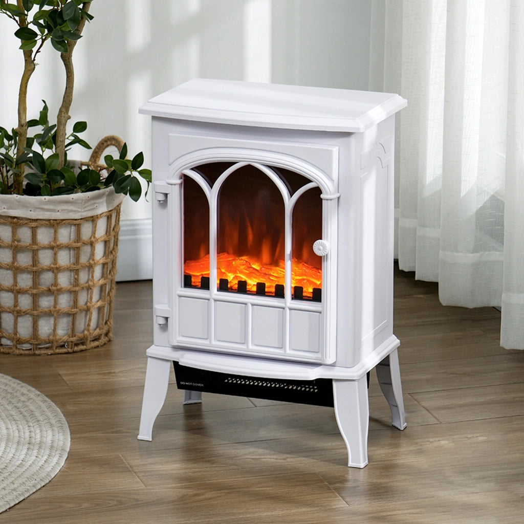 Camino da Terra Elettrico Potenza 1000W / 2000W con Effetto Fiamma Regolabile, 39x23x56.5cm, Bianco
