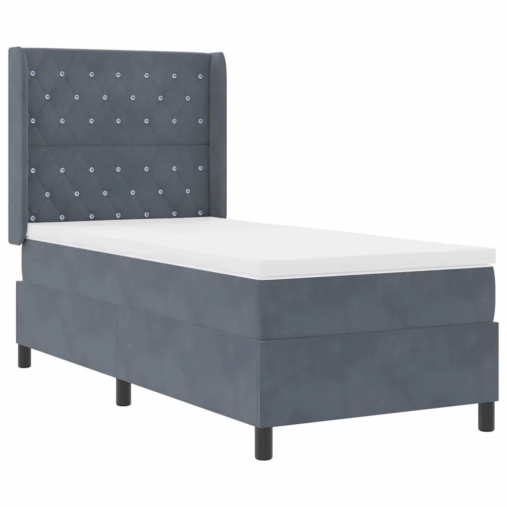 Letto a molle con materasso Grigio scuro 90 x 200 cm Velluto