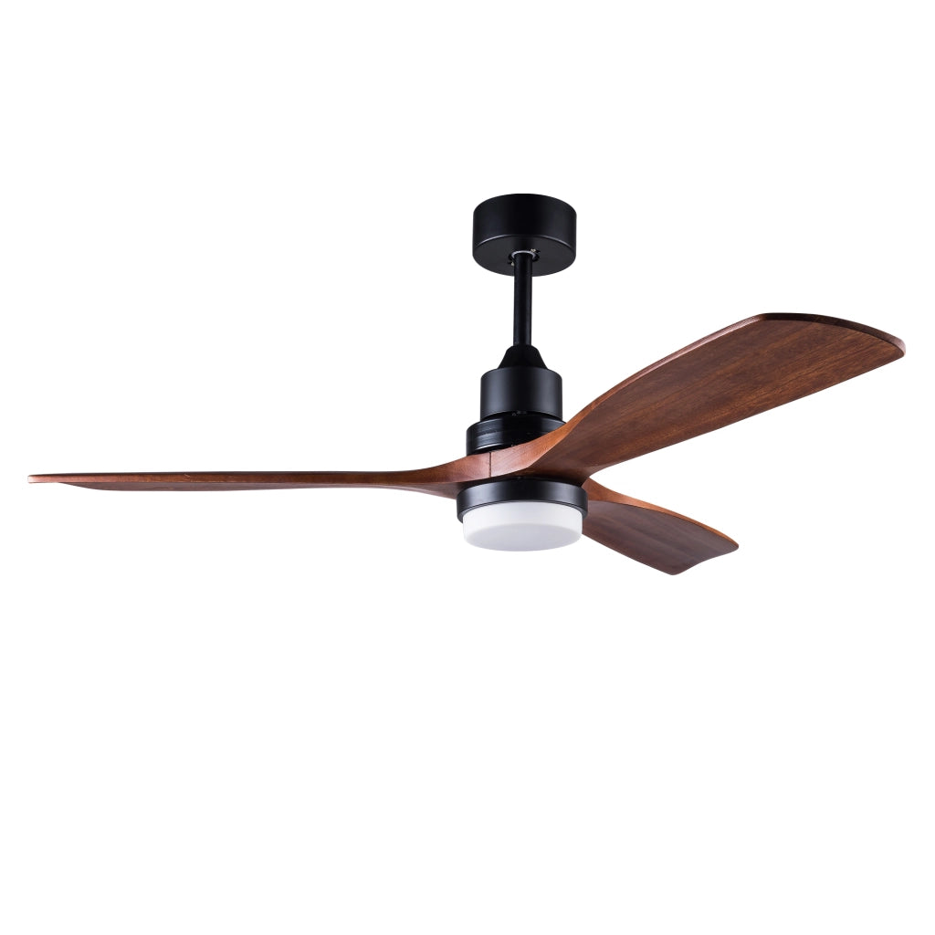 Ventilatore da soffitto con luce; telecomando e pale in legno massello; nero e noce scuro