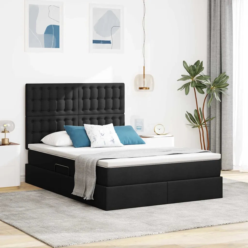 Letto con contenitore e LED Nero 140 x 200 cm Poliestere