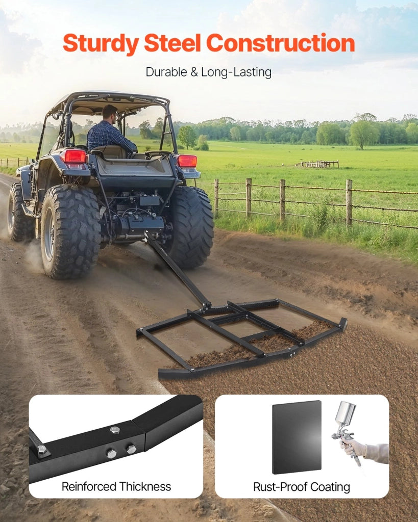 Erpice a Trascinamento 1880 mm Livellatrice per Vialetti Acciaio Q235 QYP74IN Regolabile per Trattori ATV UTV Giardino