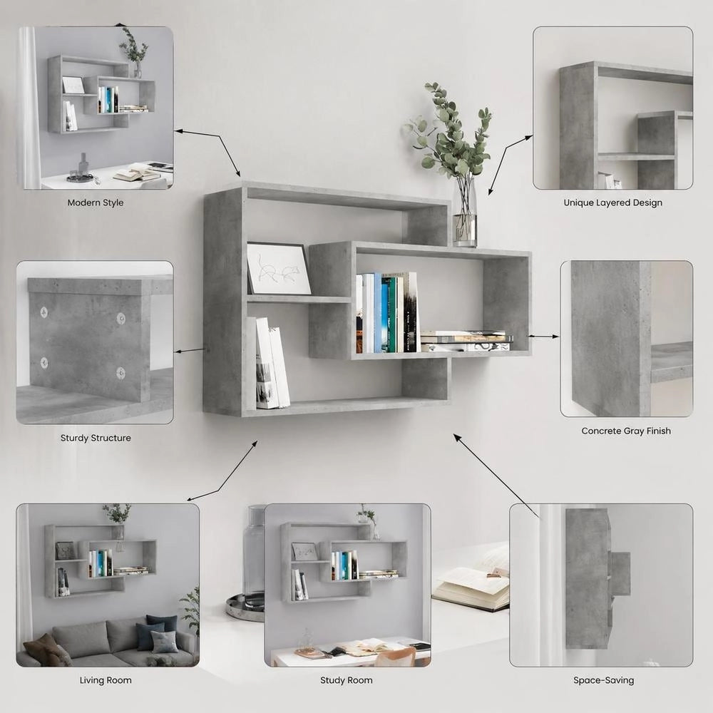 Wall Shelves, Concrete Grey, 104x20x58.5 Cm, Wood-based Material
