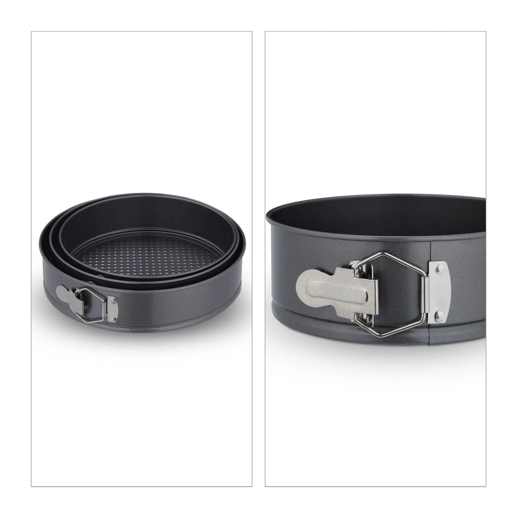 Set di 3 teglie a cerniera rotonde diverse 25 x 25 x 5 cm sformatura facile pasticceria in metallo nero 13_0012783