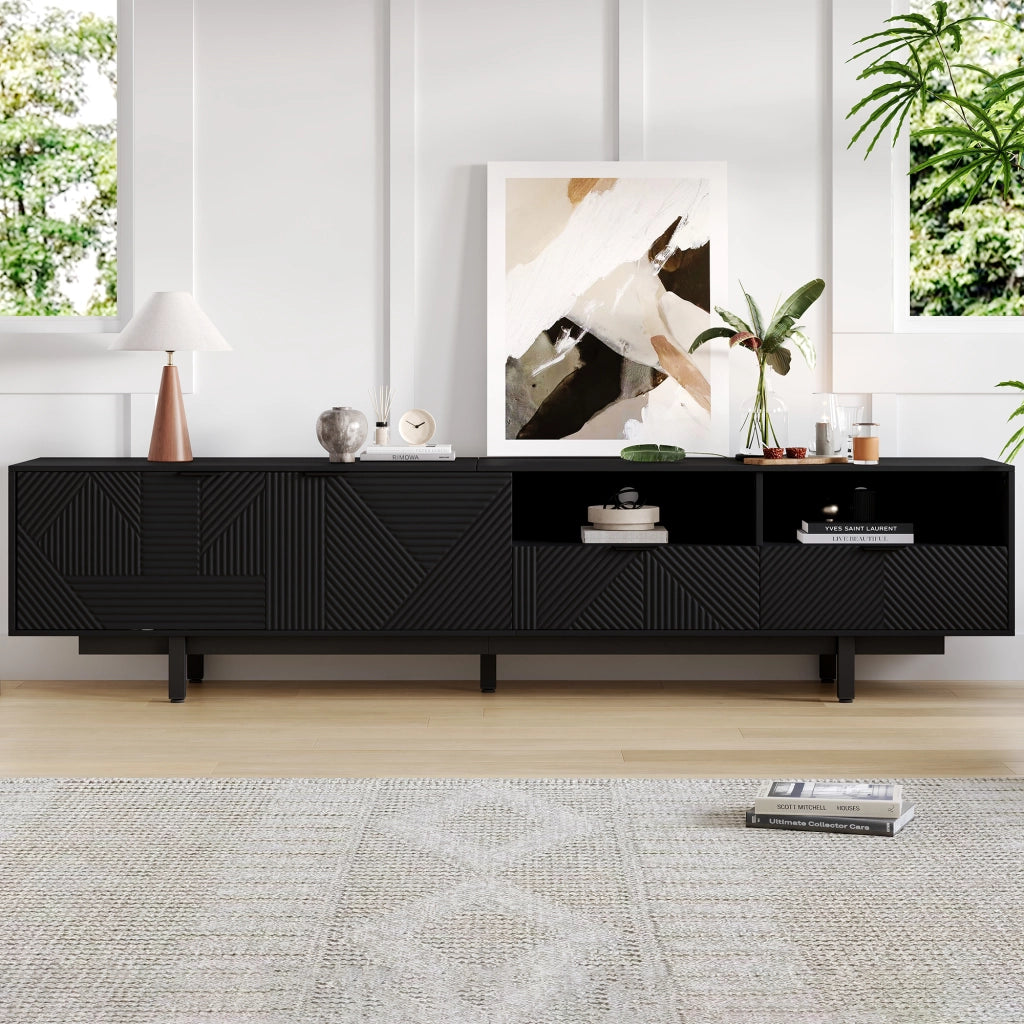 Mobile TV- linee geometriche astratte- nero- 200x40x51 cm- per TV 90"