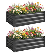 Set 2 Letti per Orto Rialzato in Acciaio Galvanizzato 100x60x30cm Fioriere Grigio con Fondo Aperto per Giardino