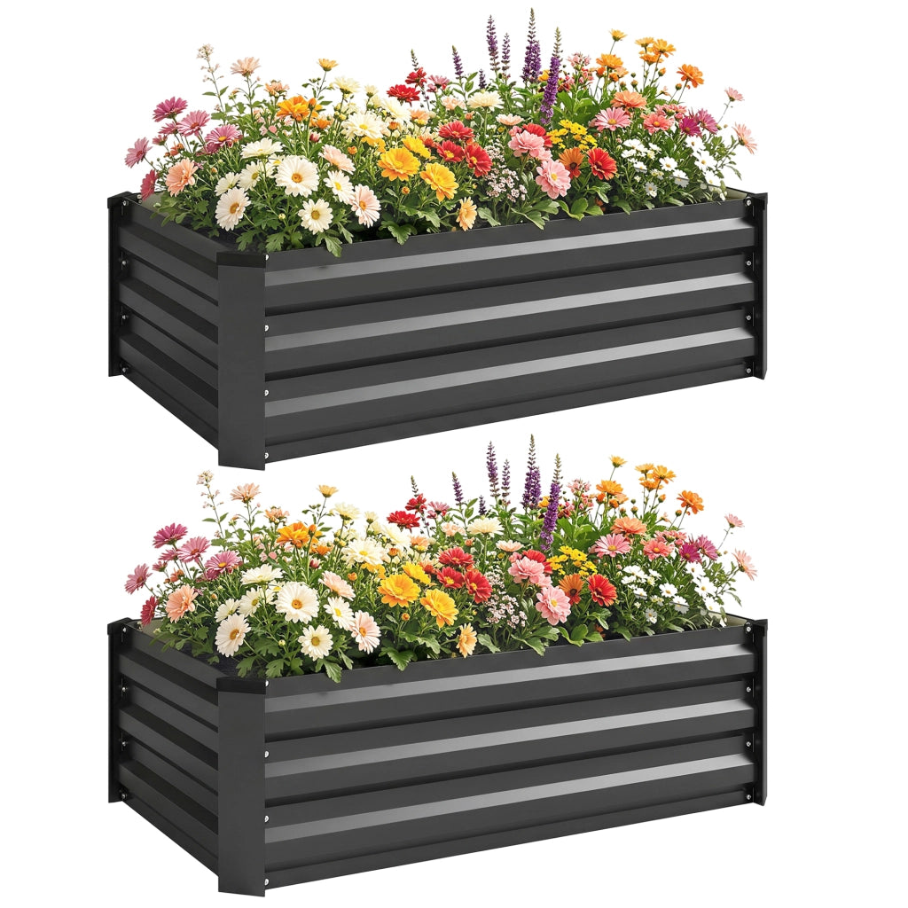 Set 2 Letti per Orto Rialzato in Acciaio Galvanizzato 100x60x30cm Fioriere Grigio con Fondo Aperto per Giardino
