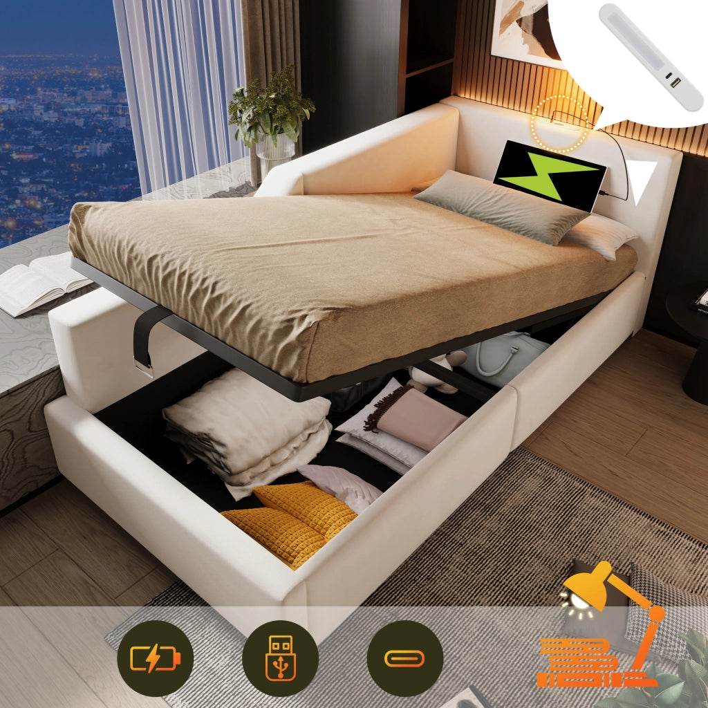 Letto singolo contenitore 90x190 cm beige