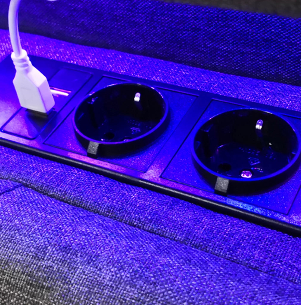 Letto matrimoniale imbottito con contenitore, testiera con USB e illuminazione LED, struttura in legno massello 140x200 cm grigio (senza materasso)