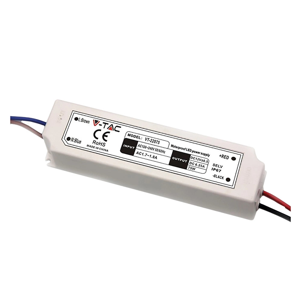 Alimentatore per Strip Led Vtac 75w in 100 240v Out 12v 6a (ip67)