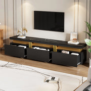 Mobile TV moderno con finitura marmo, 200x40x42 cm, per TV fino a 90 pollici, 3 cassetti e gestione cavi