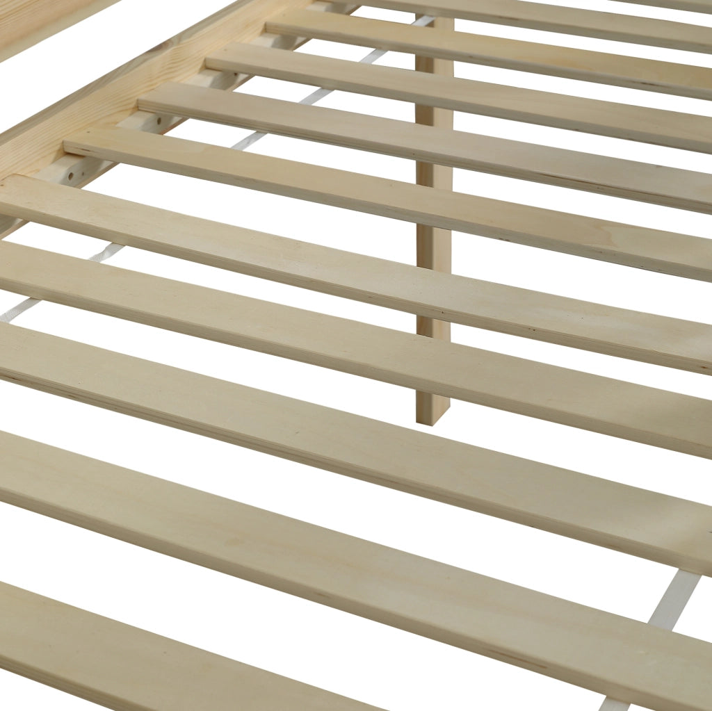 Letto a soppalco 90x200 cm bianco e naturale con tetto, barriera e scala