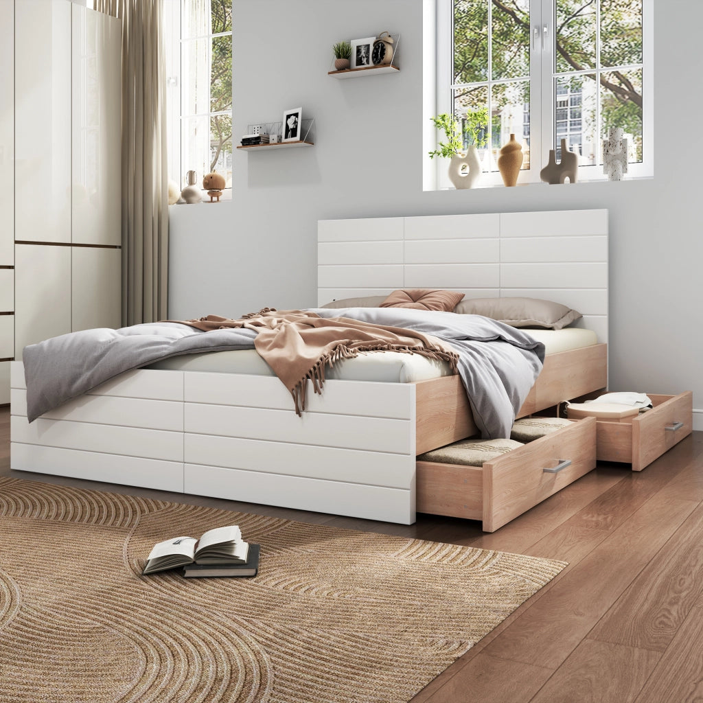 Letto matrimoniale 140 × 200 cm con 2 cassetti e materasso