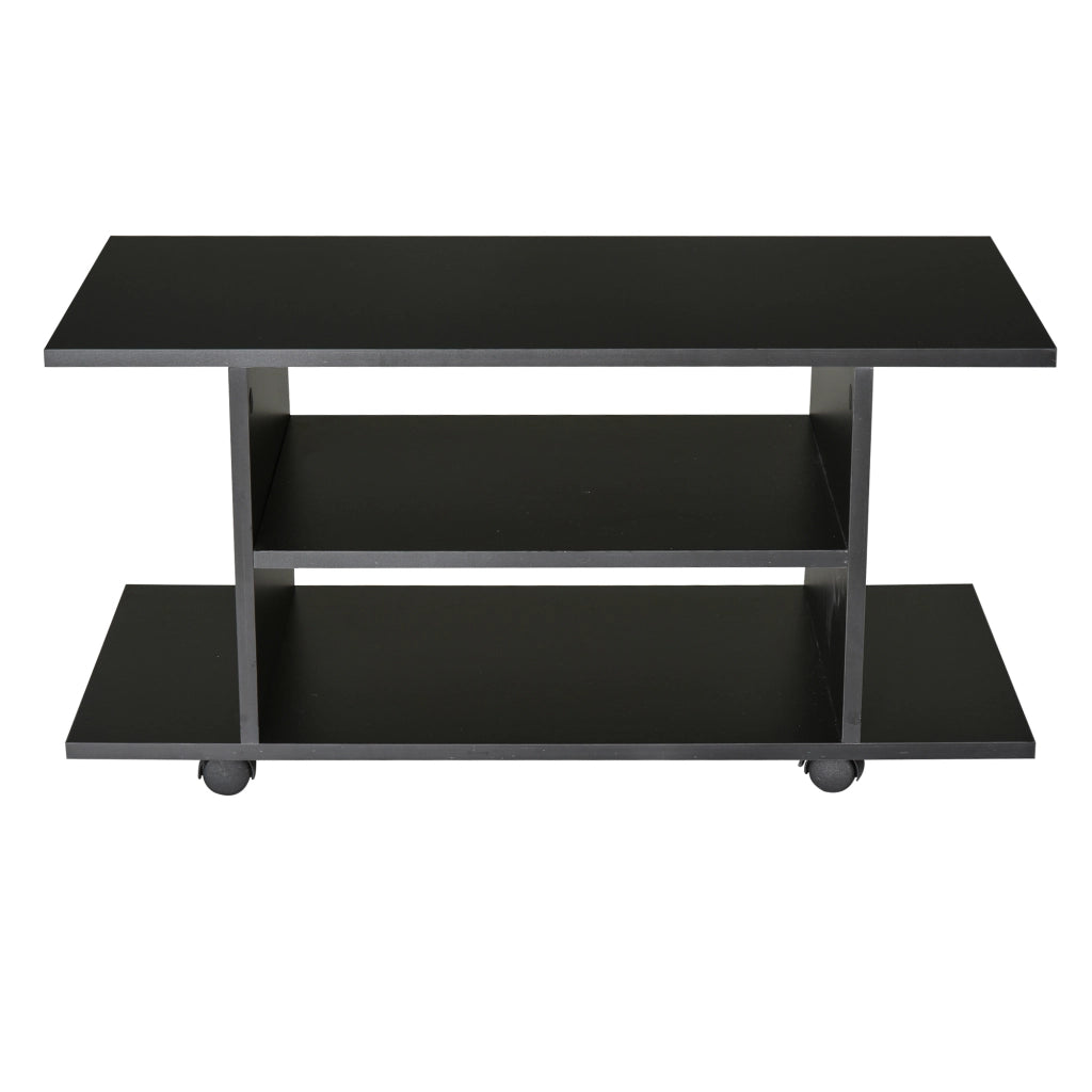 Mobile TV Moderno con Ripiani. Mobiletto Porta TV da 42" con Ruote Girevoli a Freni. 2 Piccolo Ripiani Laterali per Soggiorno e Camera da Letto. 80x40x40 cm. Nero