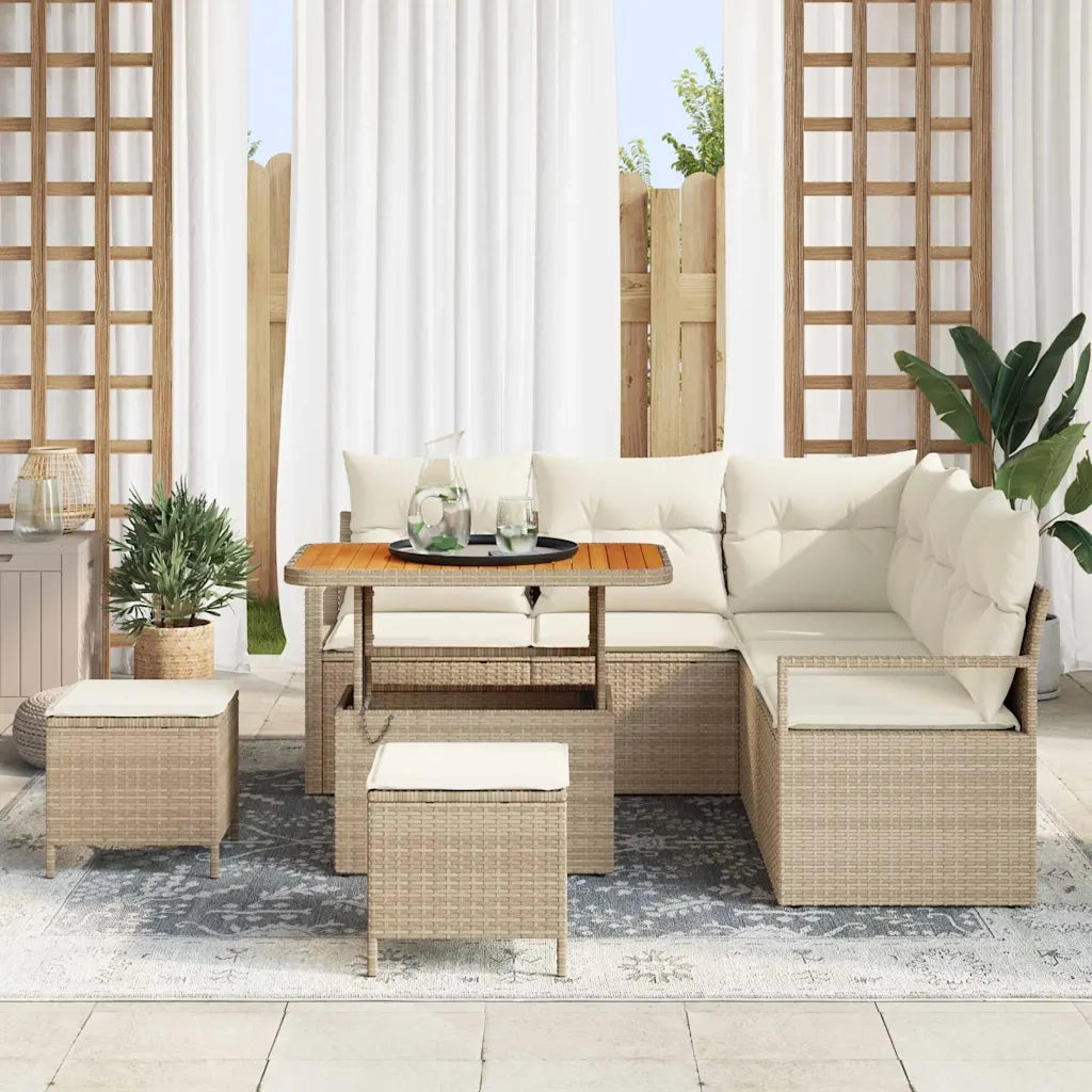 Set Divano da Giardino con cuscino 8 pcs Beige e Crema