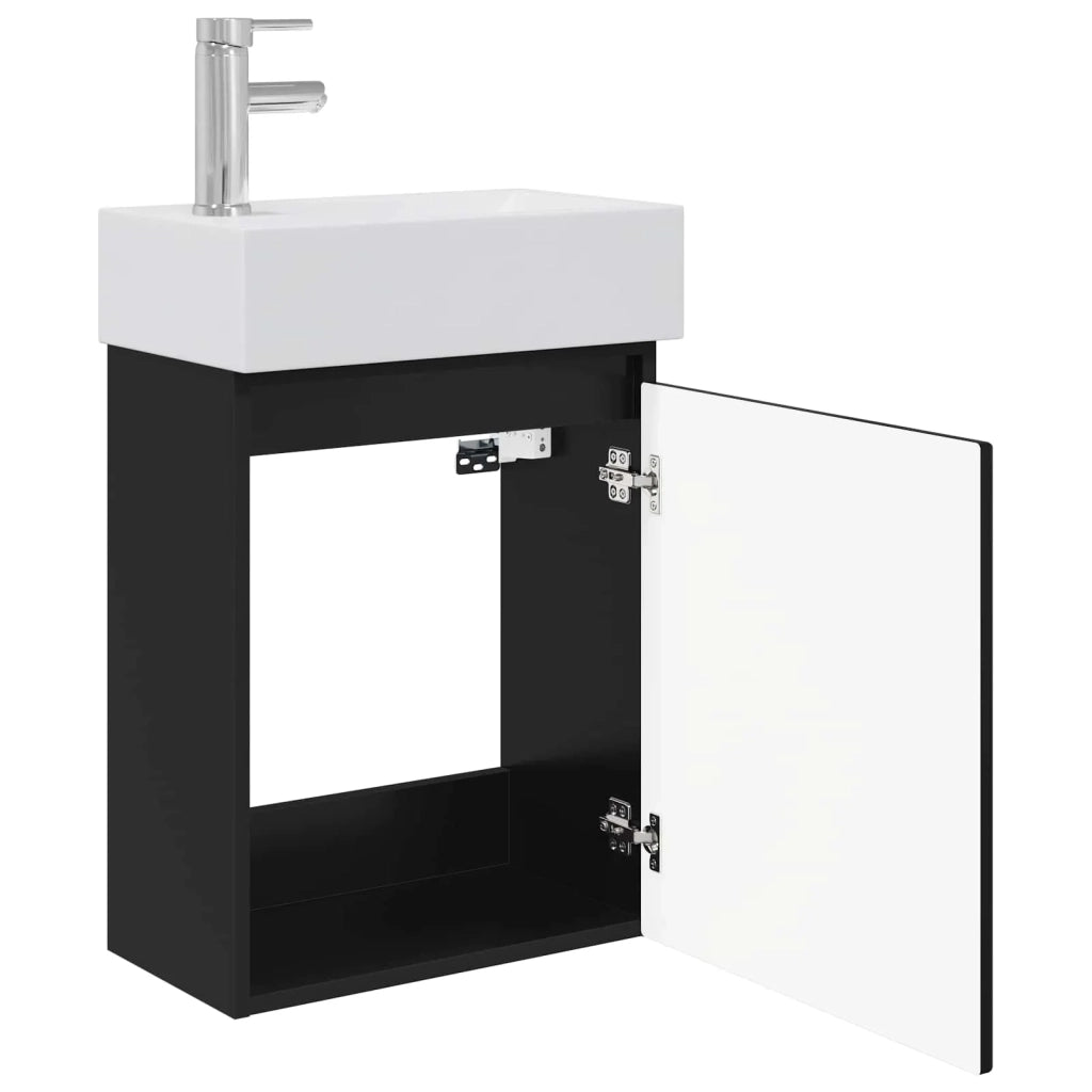 Mobile Bagno | Armadio da bagno con rubinetto Nero 45,5 x 25,5 x 84 cm