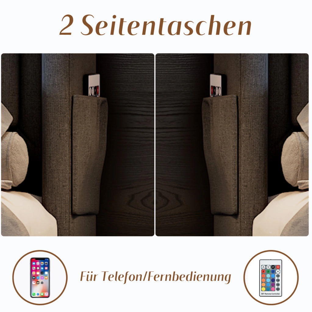 Letto contenitore 140 × 200 cm con LED; prese USB e Type-C; grigio