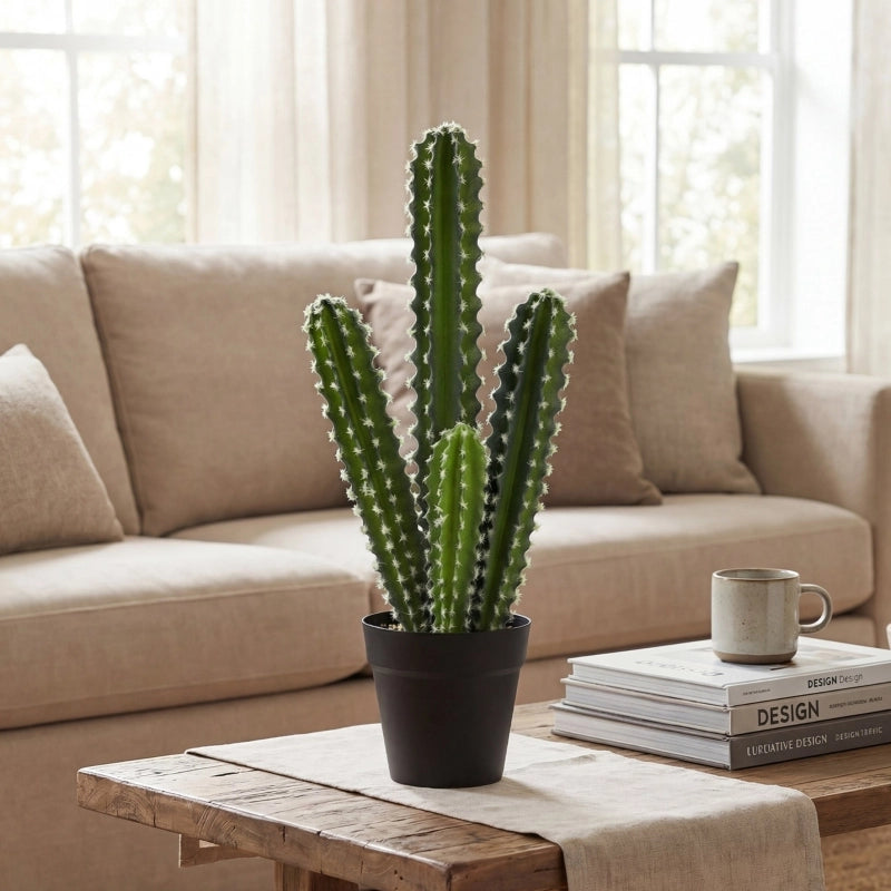 Pianta artificiale di cactus in vaso di plastica verde 53 cm per soggiorno, ufficio e ingresso