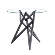Tavolino da salotto rotondo moderno con piano in vetro temperato e base geometrica in metallo per soggiorno, nero