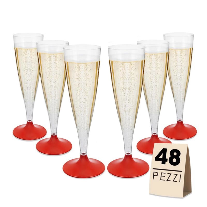 FLUTE SET 48 PZ CONFEZIONE 6 PEZZI L'UNA REALIZZATI IN PLASTICA COLORE ROSSO